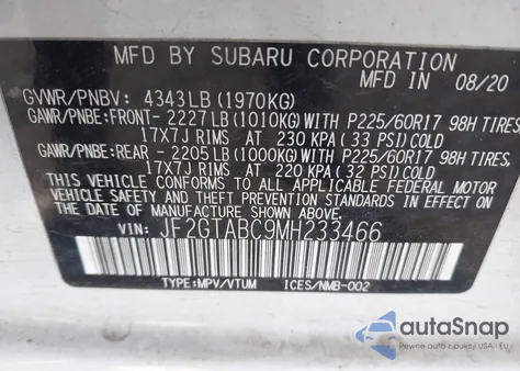 2021 Subaru Crosstrek из США, поврежденный, VIN JF2GTABC9MH233466